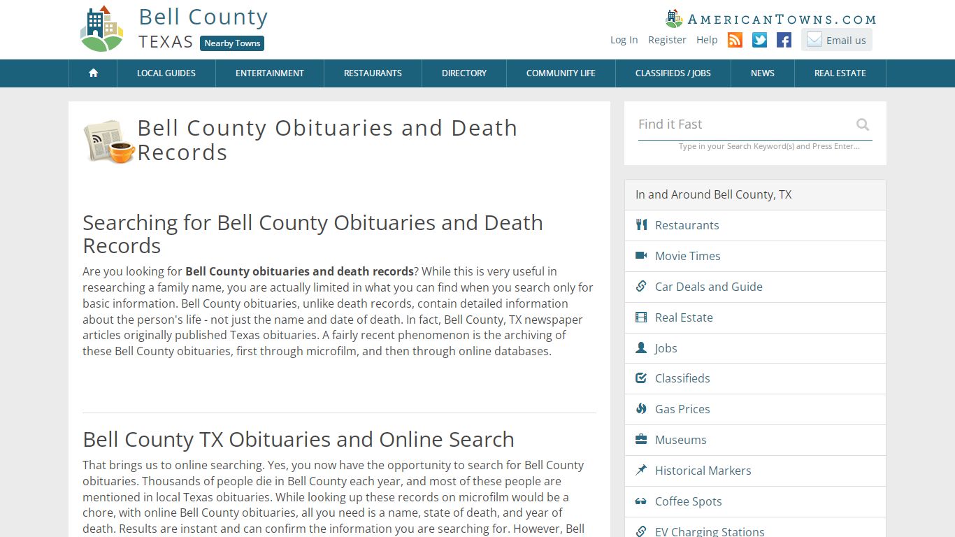 Obituaries Bell County TX - Bell County Death Records - AmericanTowns.com
